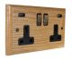 Classic 2G USB Charging Socket in Solid Ash with Antique Brass Rocker and Black trim