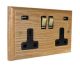 Classic 2G USB Charging Socket in Solid Ash with Polished Brass Rocker and Black trim