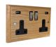 Classic 2G USB Charging Socket in Solid Ash with Satin Chrome Rocker and Black trim