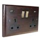 Classic 2G USB Charging Socket in Solid Dark Oak with Antique Brass Rocker and Black trim