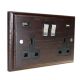 Classic 2G USB Charging Socket in Solid Dark Oak with Satin Chrome Rocker and Black trim