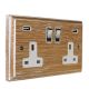 Classic 2G USB Charging Socket in Solid Limed Oak with Polished Chrome Rocker and White trim