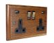 Classic 2G USB Charging Socket in Solid Medium Oak with Antique Brass Rocker and Black trim