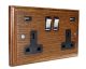 Classic 2G USB Charging Socket in Solid Medium Oak with Polished Chrome Rocker and Black trim