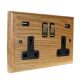 Classic 2G USB Charging Socket in Solid Oak with Antique Brass Rocker and Black trim