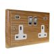 Classic 2G USB Charging Socket in Solid Oak with Polished Chrome Rocker and White trim