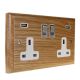 Classic 2G USB Charging Socket in Solid Oak with Satin Chrome Rocker and White trim