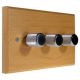 Wood 3 Gang 2Way Push on/Push off  LED Dimmer in Solid Beech with designer Retro Chrome Dimmer cap