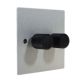 Penland 2G 2Way Push on/Push off 400W/VA Dimmer Switch in Brushed Aluminium-Satin Silver with Black Retro Dimmer Knobs