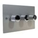 Penland 3G 2Way Push on/Push off 3 x 250W/VA Dimmer Switch in Brushed Aluminium-Satin Silver with Chrome Retro Dimmer knobs