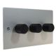 Penland 3G 2Way Push on/Push off 3 x 250W/VA Dimmer Switch in Brushed Aluminium-Satin Silver with Black Retro Dimmer knobs