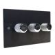 Penland 3G 2W 3 x 250W/VA Dimmer Switch in Brushed Aluminium Matt Black with Chrome Retro Dimmer Knobs