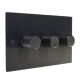 Penland 3G 2W 3 x 250W/VA Dimmer Switch in Brushed Matt Black Aluminium with Retro Dimmer knobs