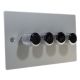 Penland 4G 2Way Push on/Push off 4 x 250W/VA Dimmer Switch in Brushed Aluminium-Satin Silver with Chrome Retro Dimmer Knobs