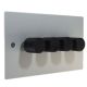 Penland 4G 2Way Push on/Push off 4 x 250W/VA Dimmer Switch in Brushed Aluminium-Satin Silver with Black Retro Dimmer Knobs