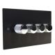 Penland 4G 2W 4 x 250W/VA Dimmer Switch in Brushed Aluminium Matt Black with Chrome Retro Dimmer Knobs