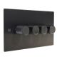 Penland 4G 2W 4 x 250W/VA Dimmer Switch in Brushed Matt Black Aluminium with Retro Dimmer Knobs