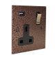 Elements Switched USB charging single socket in Hammered Copper Finish with Antique Rocker and Black Trim