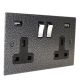 Elements Switched USB charging double socket in Hammered Silver Finish withPolished Rocker and Black Trim