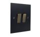 Penland 2 G 2Way 10A Rocker Switch in Brushed Aluminium Matt Black with Antique Brass insert with Black Trim