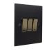 Penland 3 G 2Way 10A Rocker Switch in Brushed Aluminium Matt Black with Antique Brass insert with Black Trim