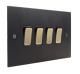 Penland 4 G 2Way 10A Rocker Switch in Brushed Aluminium Matt Black with Antique Brass insert with Black Trim