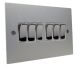 Penland 6 G 2Way 10A Rocker Switch in Brushed Aluminium-Satin Silver with Polished Stainless Inserts and White trim