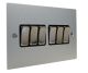 Penland 6 G 2Way 10A Rocker Switch in Brushed Aluminium-Satin Silver with Satin Stainless insert with Black Trim