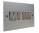 Penland 6 G 2Way 10A Rocker Switch in Brushed Aluminium-Satin Silver with Satin Stainless inserts with White trim