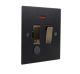 Penland 1G 13A Switch Fuse Spur with Neon and Flex Outlet in Brushed Aluminium Matt Black with Antique Brass insert with Bla