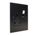 Penland 1G 13A Switched Socket in Brushed Aluminium Satin Black with Polished Stainless insert with Black Trim