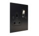 Penland 1G 13A Switched Socket in Brushed Aluminium Satin Black with Satin Stainless insert with Black Trim