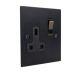 Penland 1 G 13A Switched Socket in Brushed Aluminium Matt Black with Antique Brass insert with Black Trim