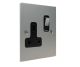 Penland 1 G 13A Switched Socket in Brushed Aluminium-Satin Silver with Polished Stainless insert and Black trim