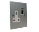 Penland 1 G 13A Switched Socket in Brushed Aluminium-Satin Silver with Polished Stainless Inserts and White trim