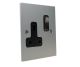 Penland 1 G 13A Switched Socket in Brushed Aluminium-Satin Silver with Satin Stainless insert with Black Trim