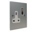 Penland 1 G 13A Switched Socket in Brushed Aluminium-Satin Silver with Satin Stainless inserts with White trim