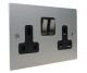 Penland 2 G 13A Switched Socket in Brushed Aluminium-Satin Silver with Satin Stainless insert with Black Trim