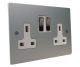 Penland  Satin Silver 2G 13A Switched Socket  with Satin Stainless rocker and White trim