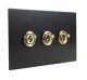 Penland 3G 2W 20A Matt Toggle Switch in Brushed Aluminium Matt Black with Antique Brass toggles