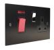 Penland 45A DP Cooker Switch with 13A Switched Socket in Brushed Aluminium Satin Black with Polished Stainless insert with Black