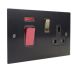 Penland 45A DP Cooker Switch with 13A Switched Socket in Brushed Aluminium Matt Black with Antique Brass insert