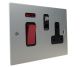 Penland 45A DP Cooker Switch with 13A Switched Socket in Brushed Aluminium-Satin Silver with Polished Stainless insert with Blac