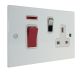 Penland 45A DP Cooker Switch with 13A Switched Socket in Gloss White  with Polished Stainless Rocker and White Trim