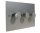 Penland 3G 2Way Push on/Push off 3 x 250W/VA Dimmer Switch in Brushed Aluminium-Satin Silver