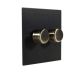 Penland 2G 2W 2 x 250W/VA Dimmer Switch in Brushed Aluminium Matt Black