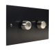 Penland 2G 2W 400WVA Dimmer Switch on a Twin Plate in Brushed Aluminium Satin Black