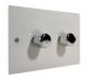 Penland 2G 2Way 400Watt Push on/push off Dimmer Switch Twin plate  in Gloss White with Polished Stainless Knobs.