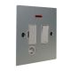 Penland 1 G 13A Switch Fuse Spur with neon and cord outlet in Brushed Aluminium-Satin Silver with White insert with White Trim