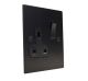 Penland 1G 13A Switched Socket in Brushed Aluminium Satin Black with  Black insert